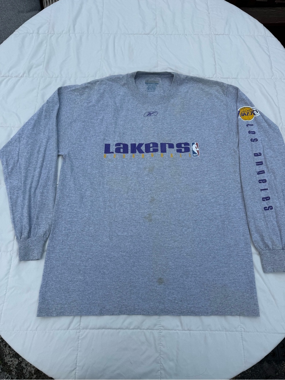 Reebok Gray Los Angeles Lakers Long-Sleeve Tee with Purple & Gold Logos